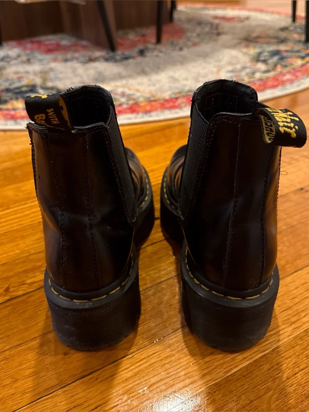 Dr. Martens Black Chelsea Boots with Yellow Stitching, women’s size 7
